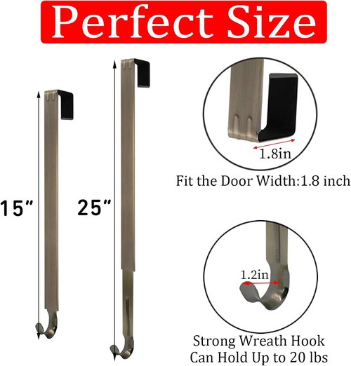 Brushed Nickel Wreath Hanger - Adjustable 15" to 25" for Christmas & Fall Door Decorations