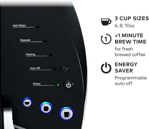 Keurig K-Classic Single Serve Coffee Maker - 3 Brew Sizes, 48oz Reservoir, Sleek Black Finish