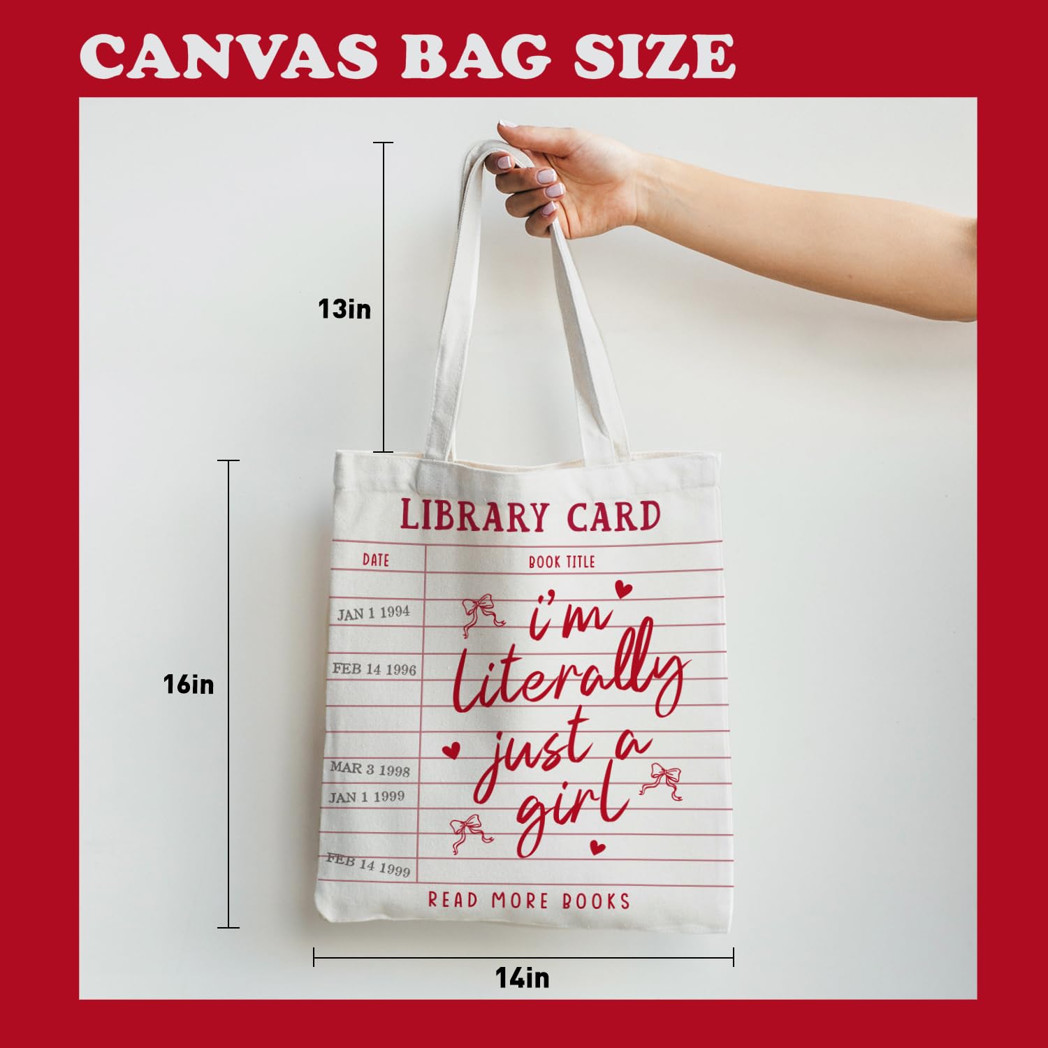 Puuonnnnno Library Card Canvas Tote Bag Gifts for Book Lovers - Christmas Gifts for Book Lovers, Librarian, Bookish, Readers - I’m Literally Just a Girl