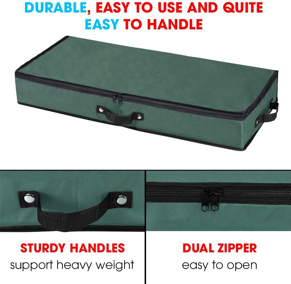 Primode Wrapping Paper Storage Container - Under Bed Organizer for 30-Inch Rolls | 31”x13.5”x4.5” | Durable 600D Oxford Material with Pockets for Ribbons and Bows (Green)