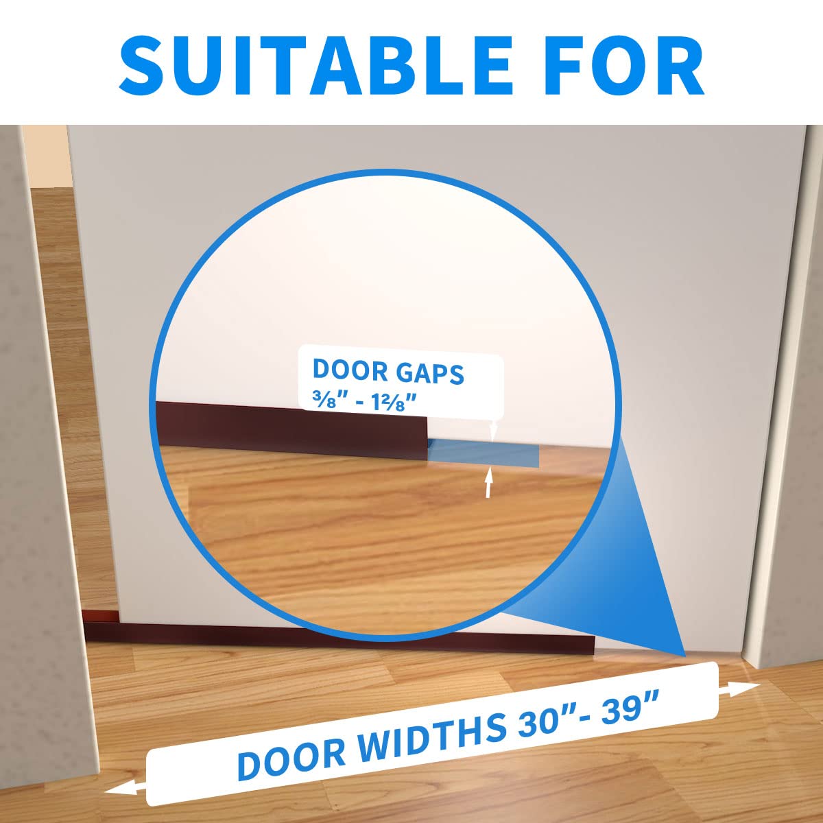 Door Draft Stopper, Strong Adhesive Door Sweep for Exterior and Interior Doors, 39” Length Cuttable Under Door Seal. (White, 2 Pack)