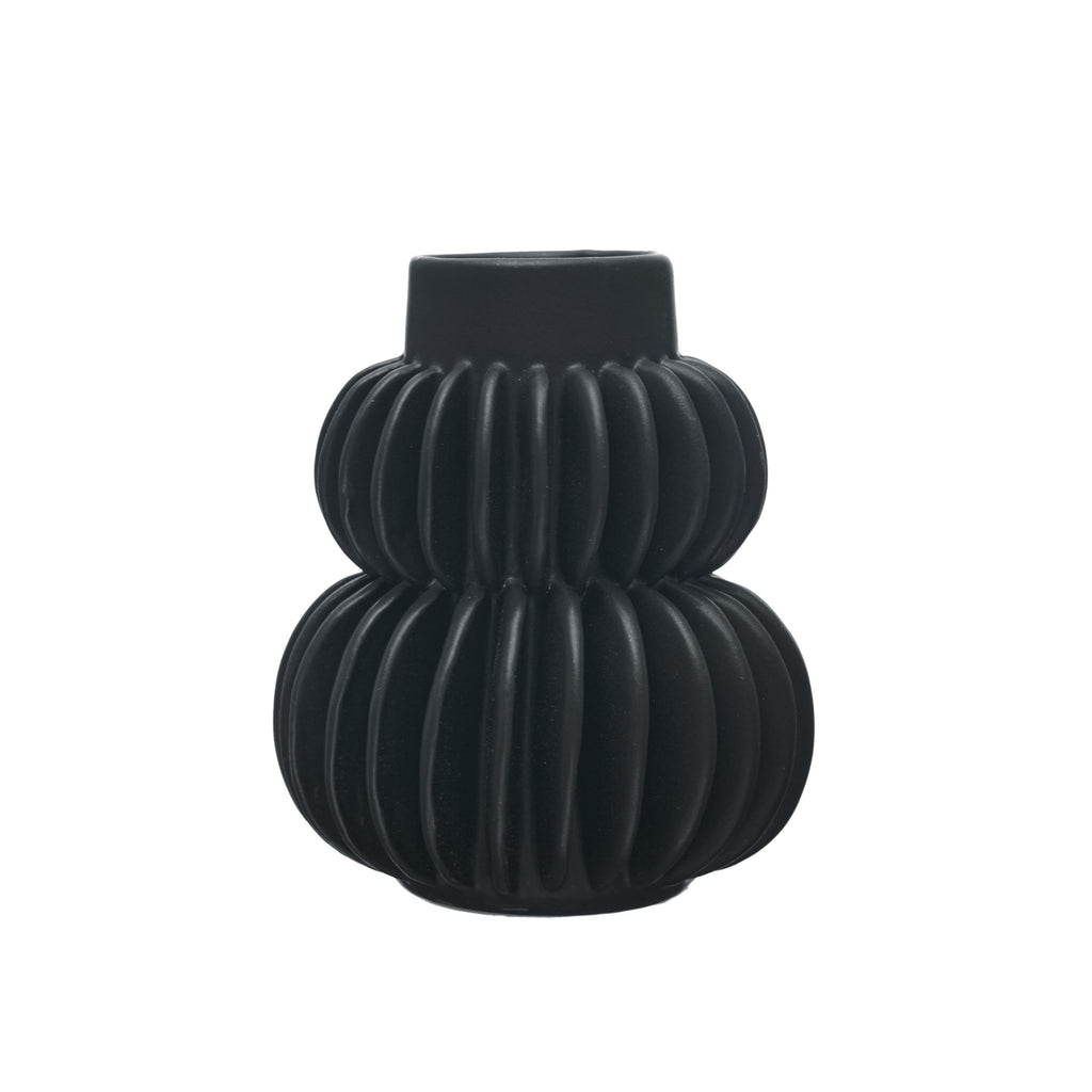 Bloomingville Decorative Pleated Stoneware Vase, Black