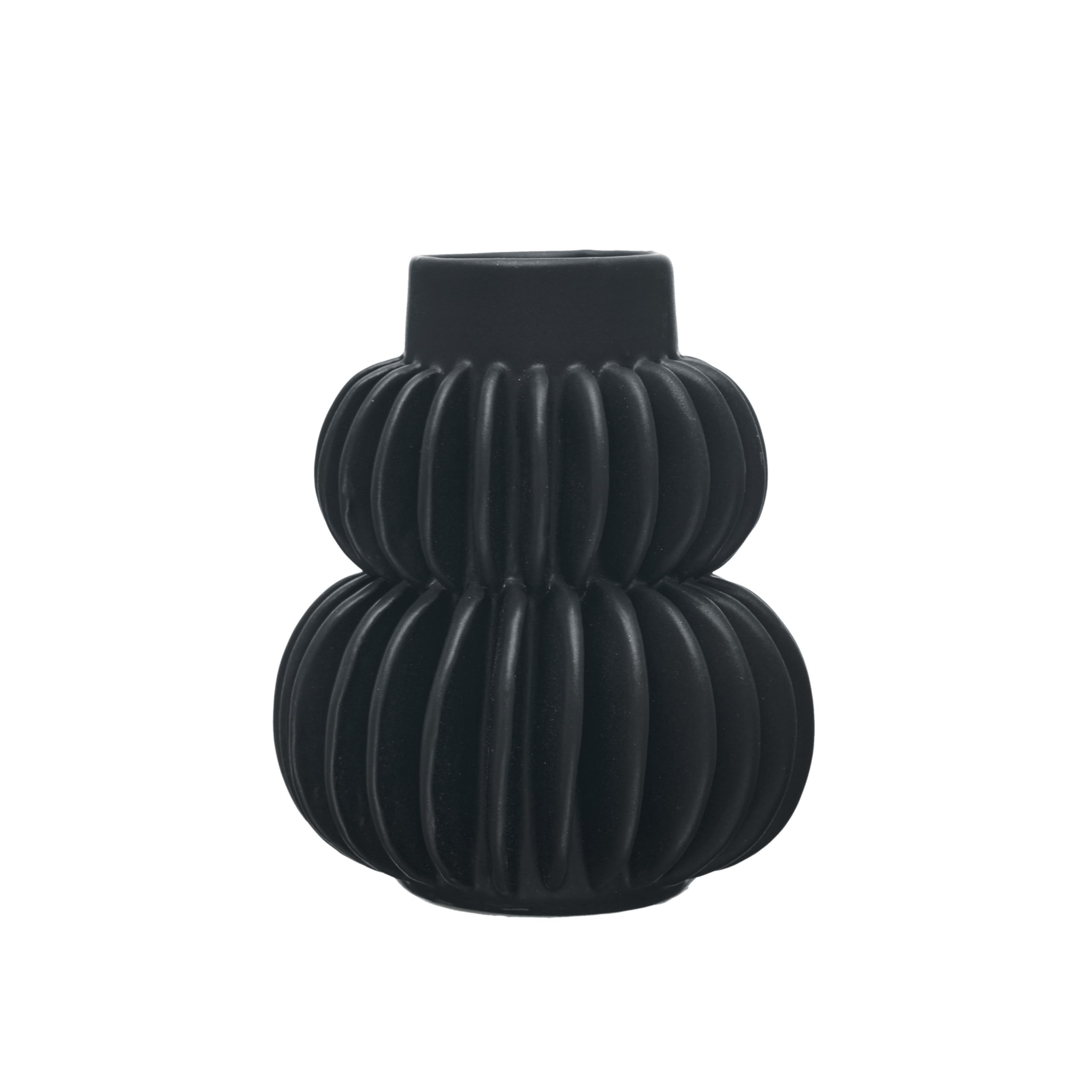 Bloomingville Decorative Pleated Stoneware Vase, Black