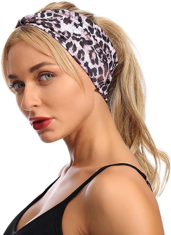 HODASHI Leopard Print Cross Elastic Headband - Blue Large