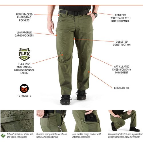 5.11 Tactical Men's Apex Cargo Work Pants, Flex-Tac Stretch Fabric, Gusseted, Water Resistant Finish, Volcanic, Men's Size 40W x 32L
