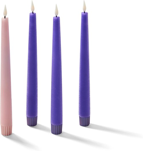 LampLust Flameless Taper Candles - Set of 4 Purple & Pink 9-Inch LED Advent Candles with Remote | Spring Decor & Centerpiece