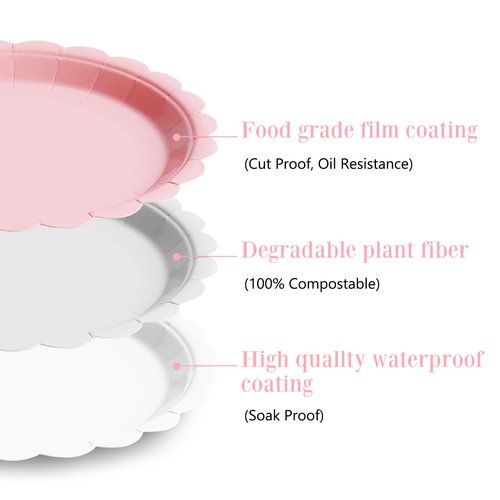 Tyzarglef 105PCS Paper Plates and Napkins Set,7 Inch Scalloped Disposable Tableware with Forks for Birthdays, Garden Parties & Outdoor Events,Serves 35 (Light Pink)