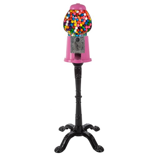 15” Gumball Machine with Stand and Coin Bank - Bubble Gum Machine Candy Dispenser with Glass Globe and Metal Base - Vintage Style Gum Ball Vending Dispenser by Great Northern Popcorn (Pink)
