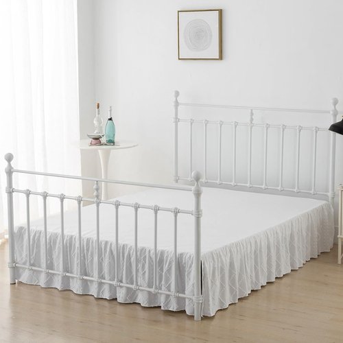 Bed Skirt Queen Size Ruffled Bed Skirt with Split Corners, 14 Inch Drop Dust Ruffle Bed Skirts with Platform, Boho Tufted Shabby Chic Full Size Bed Skirts, White
