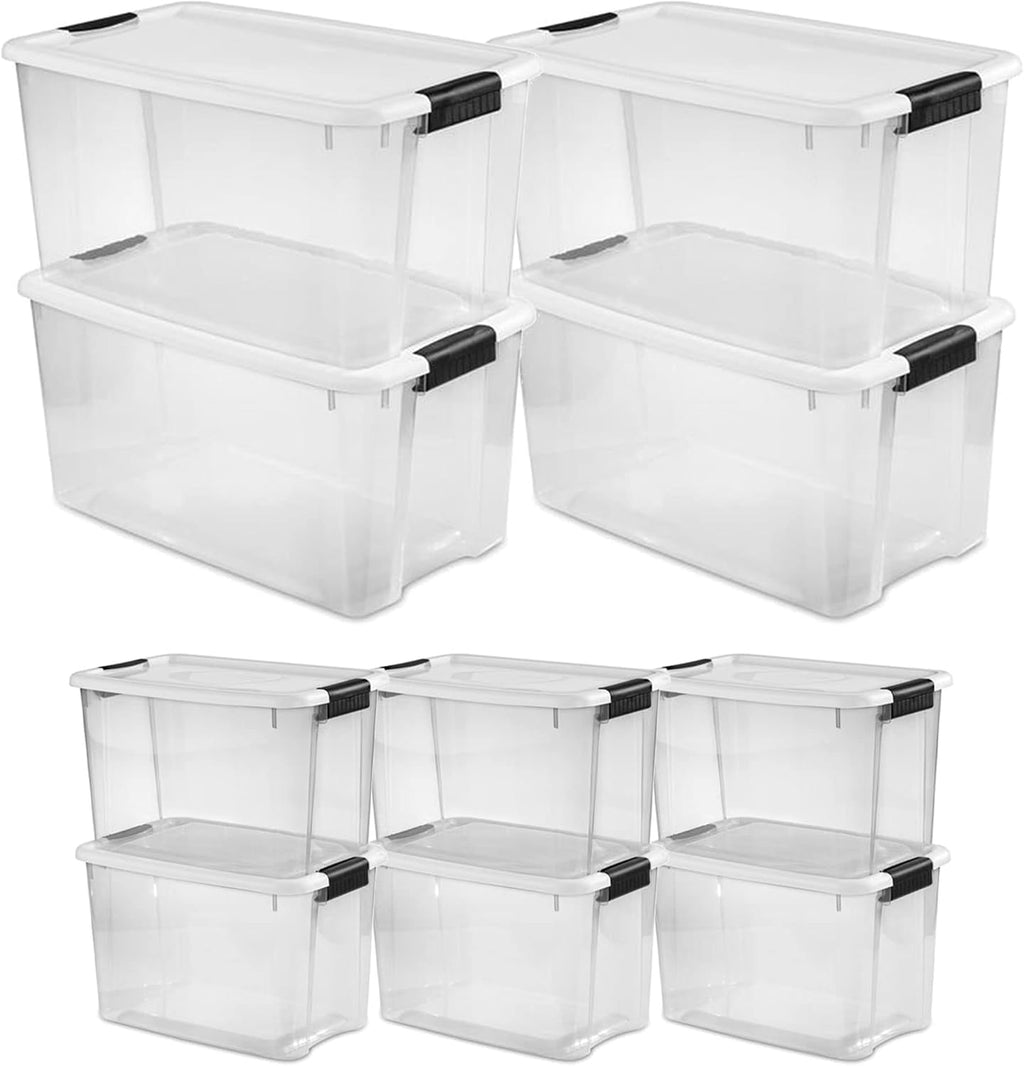 Sterilite Ultra Latching Storage Boxes - 4-Pack 70 Quart & 6-Pack 30 Quart Clear Bins for Organizing