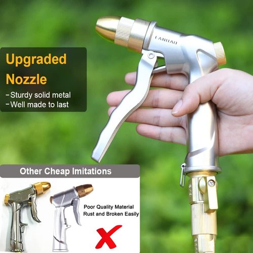 FANHAO Heavy Duty Metal Garden Hose Nozzle - Adjustable Spray Patterns for Watering & Washing