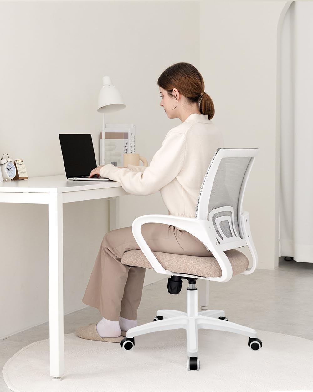 NEO CHAIR Ergonomic Office Desk Chair - Comfy Mesh Cushion, Adjustable Height, Mid Back Support | Beige