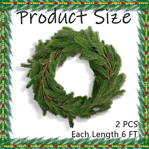 Artificial Norfolk Pine Garland 6 Ft - 2 Pack Dense Christmas Greenery for Holiday Decor