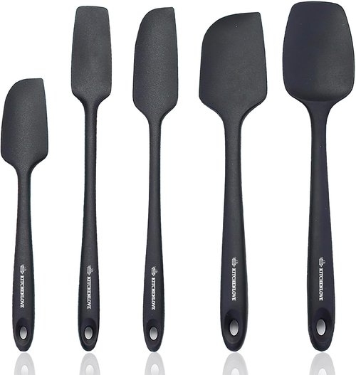 KITCHENLOVE Premium Silicone Spatula Set - 600°F Heat Resistant, Non-Stick, BPA Free | 5 Pieces in Black