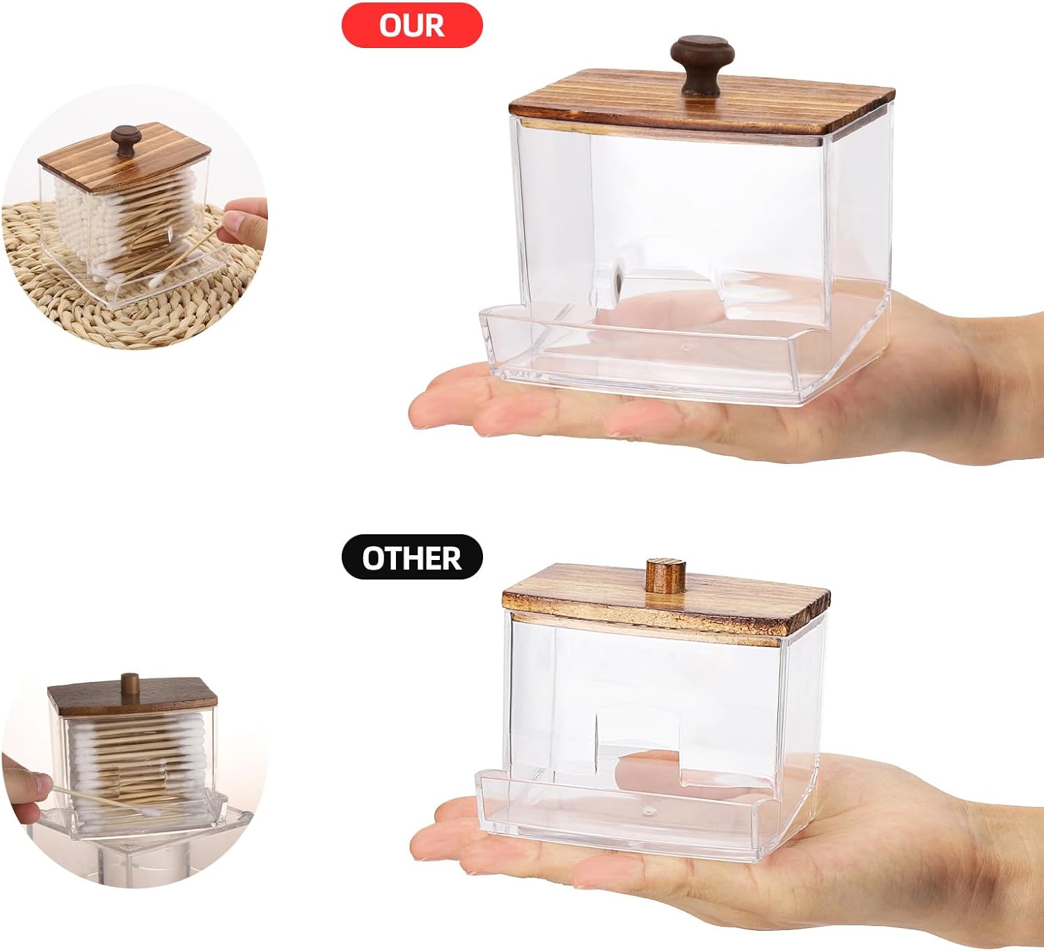 Tbestmax Qtip Holder Dispenser - Clear 10oz Bathroom Organizer for Cotton Balls, Swabs & Floss