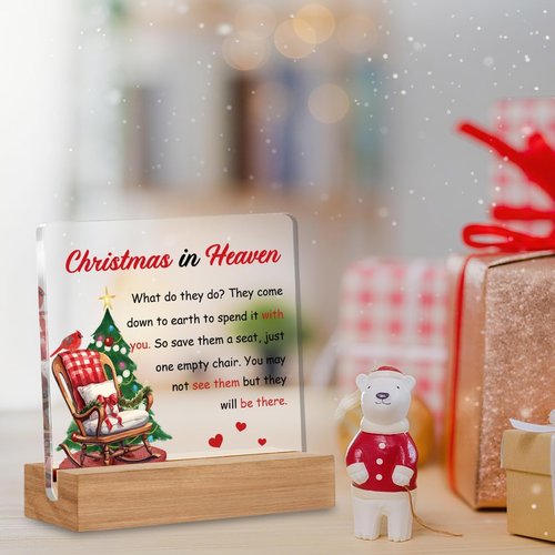 Cardinal Memorial Gift - Christmas In Heaven Empty Chair Sign | 4 x 4 Inches Home Decor