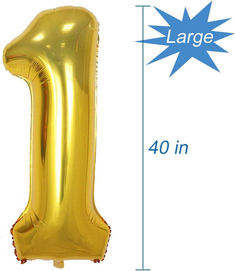 Tellpet Gold Number 1 Balloon - 40 Inch Foil Balloon for Birthday Celebrations