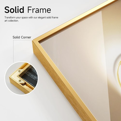 Framed Modern Luxury Gold Wall Art - Set of 3 Contemporary Paintings for Living Room | 24x36 Inch
