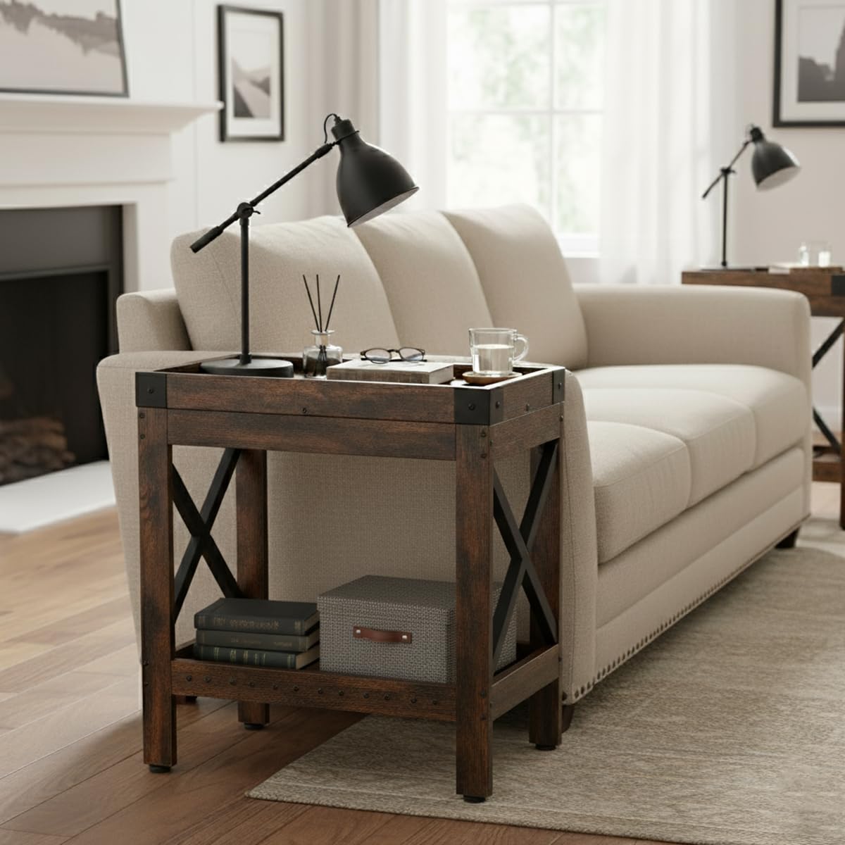ZEXVIDA Narrow Side Table, Slim End Table,Sofa Side Table, End Table Nightstand for Bedroom, Living Room, Small Spaces