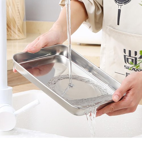 HYTK Extra Small Serving Tray in Bulk Stainless Steel 304 Little Tiny Baking Sheet Pans 9.3 x 6.9 x1.1Inch (Diagonal 10.63) Dishwasher Safe No Rust Reheat Food for 1~2 Person 12 Pack