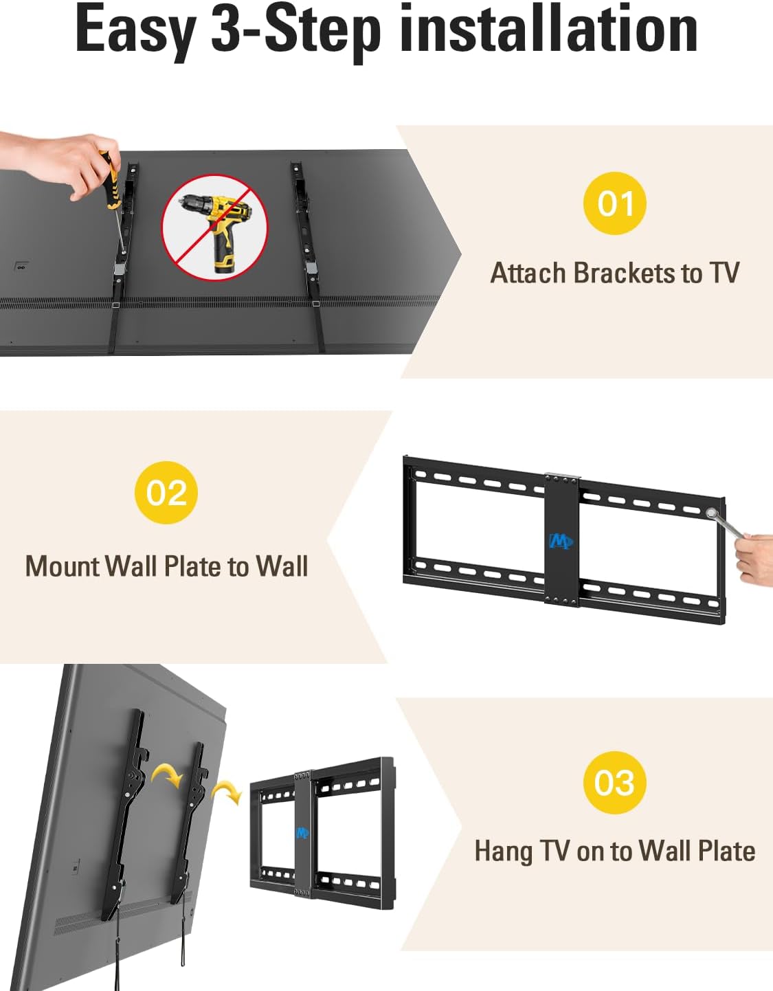 Mounting Dream TV Wall Mount - Universal Tilt Design for 37-75 Inch TVs | 132lbs Capacity, Max VESA 600x400mm