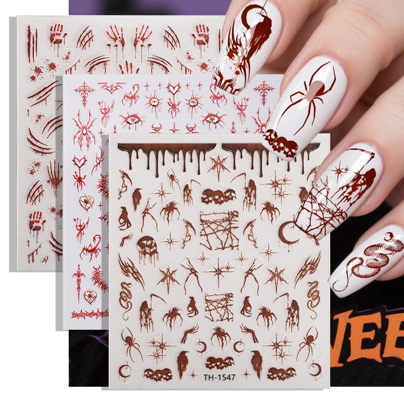 6-Sheet Halloween Nail Art Stickers - Bloody Handprints & Pumpkins