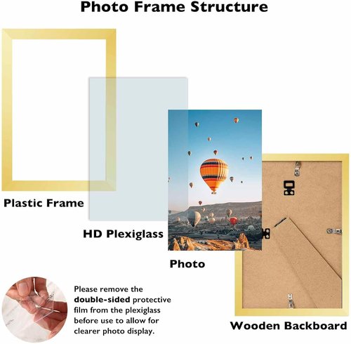 JCJMY 9x12 Picture Frame - Gold Wall Hanging Frame with Shatter-Resistant Plexiglass | Horizontal & Vertical Display
