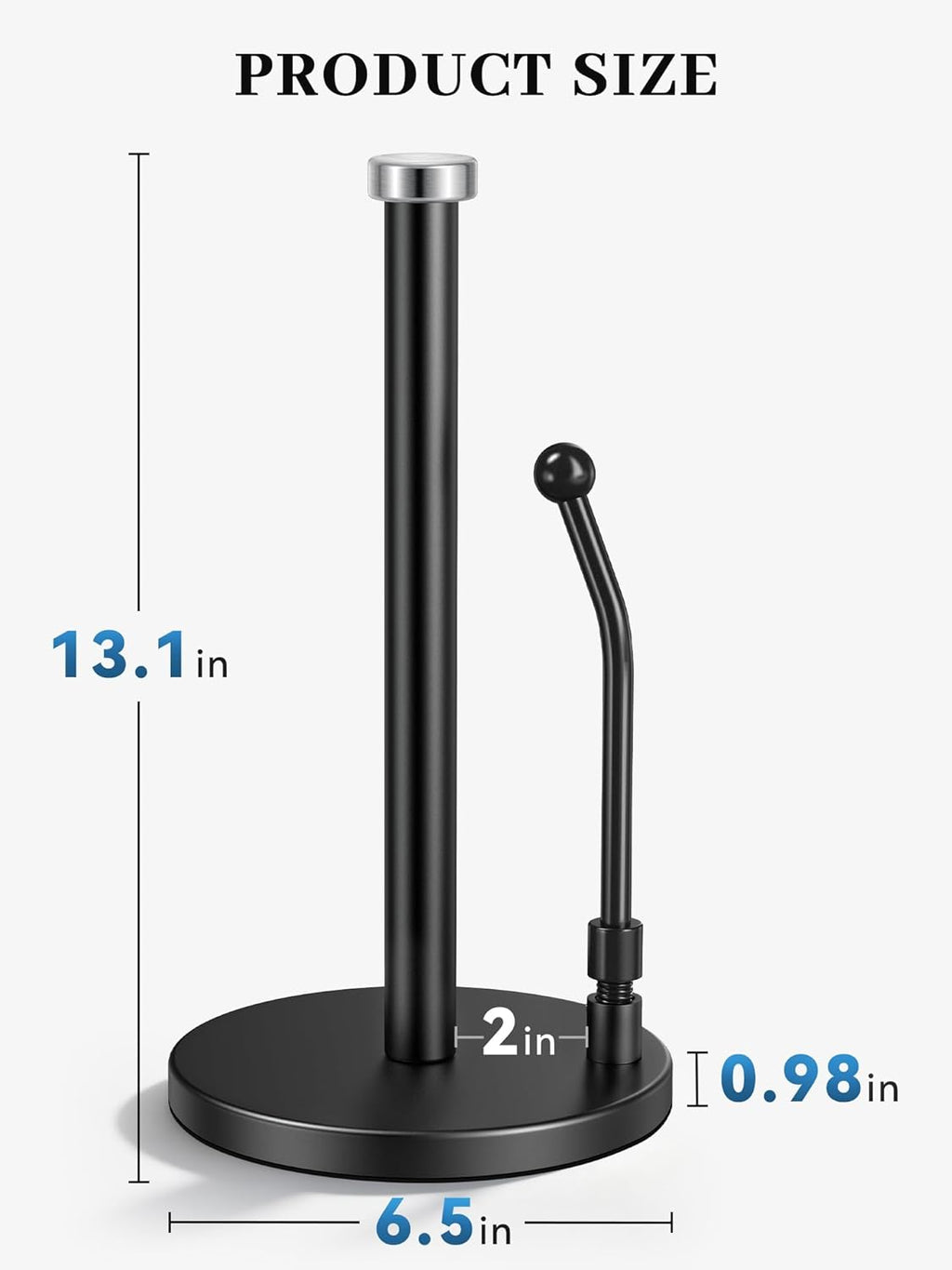 SMARTAKE Paper Towel Holder - Weighted Non-Slip Dispenser with Spring Arm for Most Rolls - Black Stainless Steel