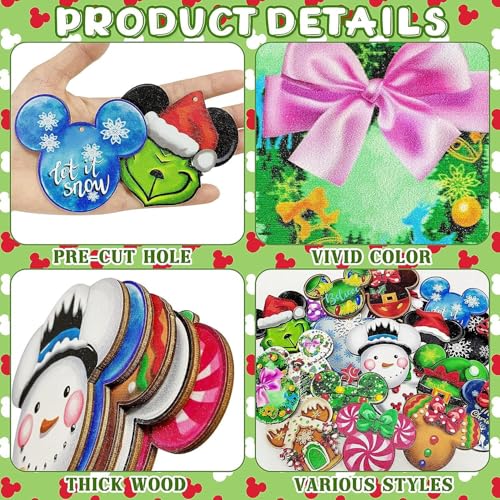 Wooden Mouse Christmas Decorations Set - 48 Ornaments for Holiday Tree & Home