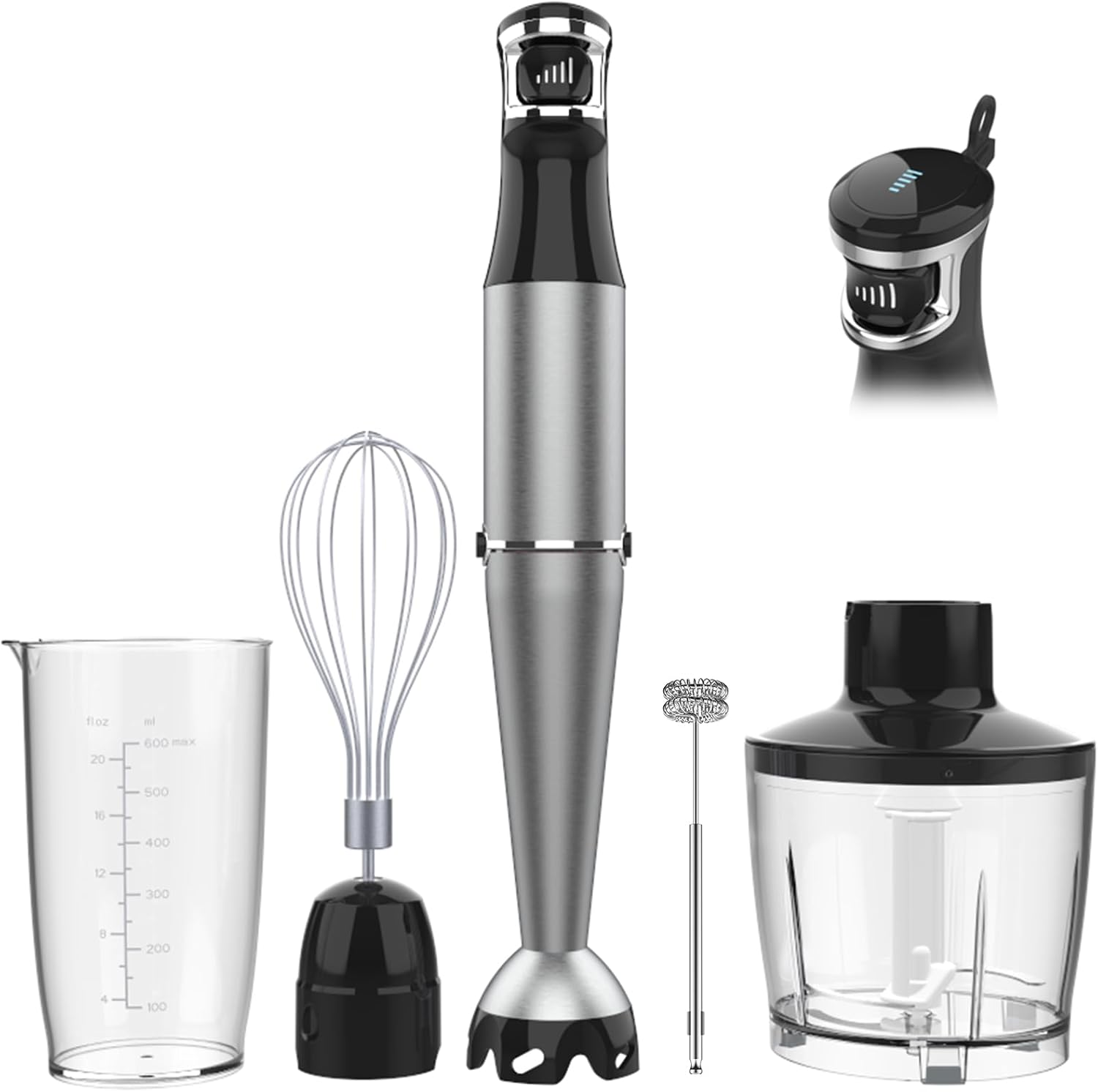 Turelar Immersion Blender - 1100W Handheld Stick Blender Set with Chopper, Whisk & Frother - Black