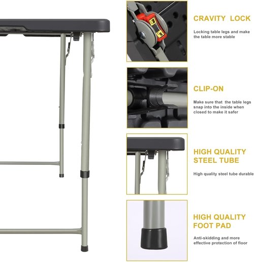 Heavy Duty 4 Foot Folding Table by [Brand Name] - Adjustable Height 22-30 Inch | Portable Indoor/Outdoor Use