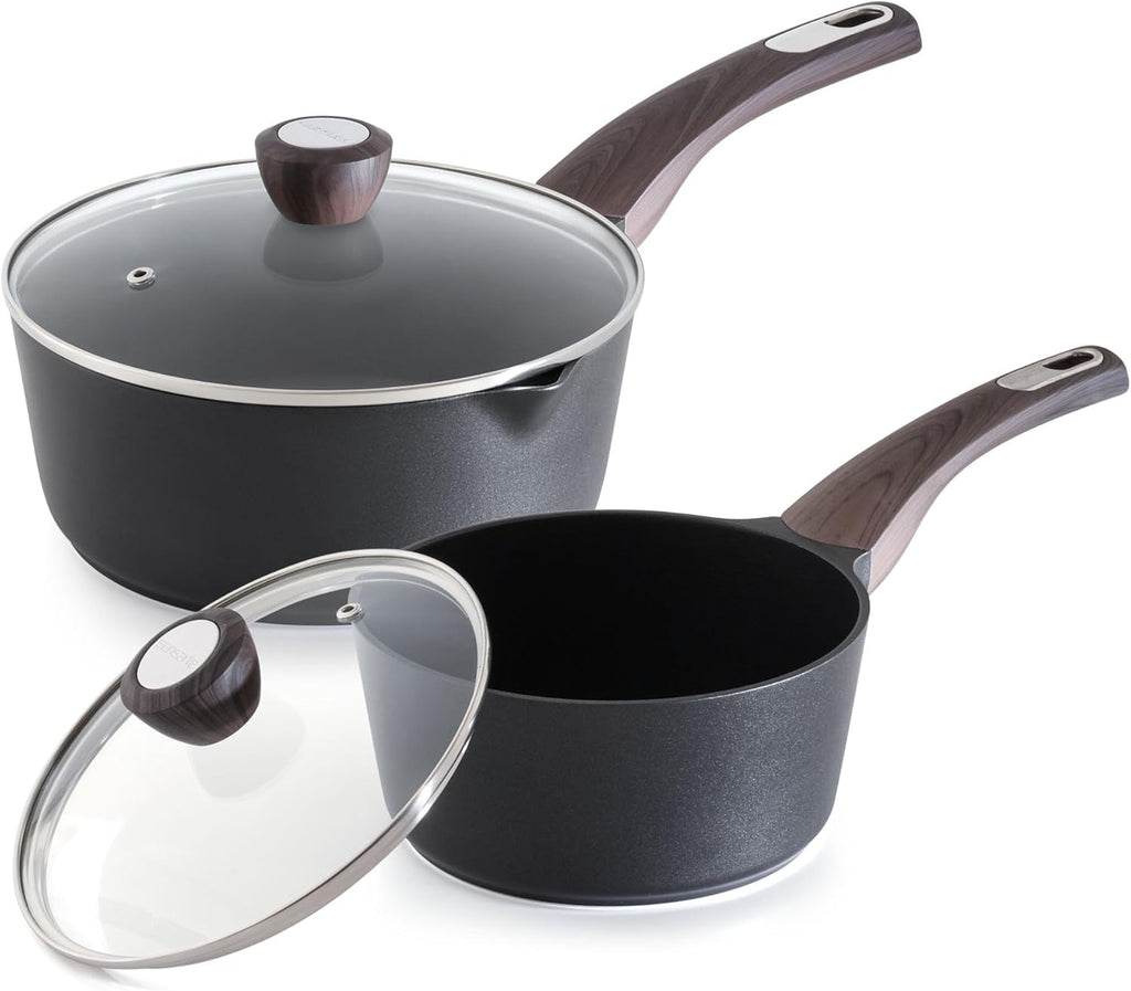 SENSARTE Nonstick Saucepan Set - 2.0 & 3.0 Quart Cooking Pots with Lid & Pour Spout | PFOA Free, Easy to Clean