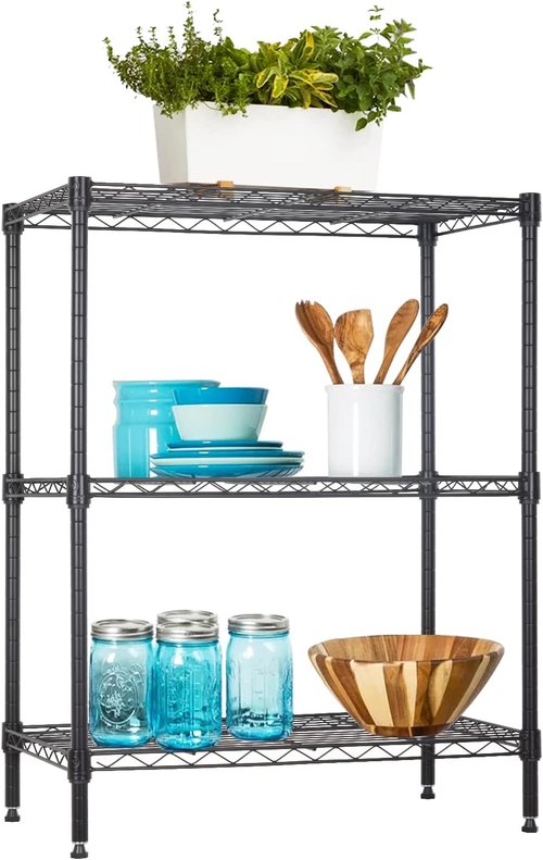 BestOffice 3-Shelf Metal Storage Shelves - Adjustable Wire Rack Organizer | 450Lbs Capacity, Black 23"L x 13.2"W x 30.2"H
