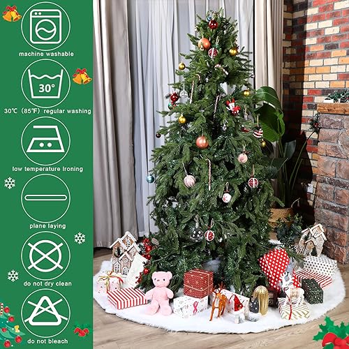 80-Inch White Faux Fur Christmas Tree Skirt - Classic Holiday Decoration