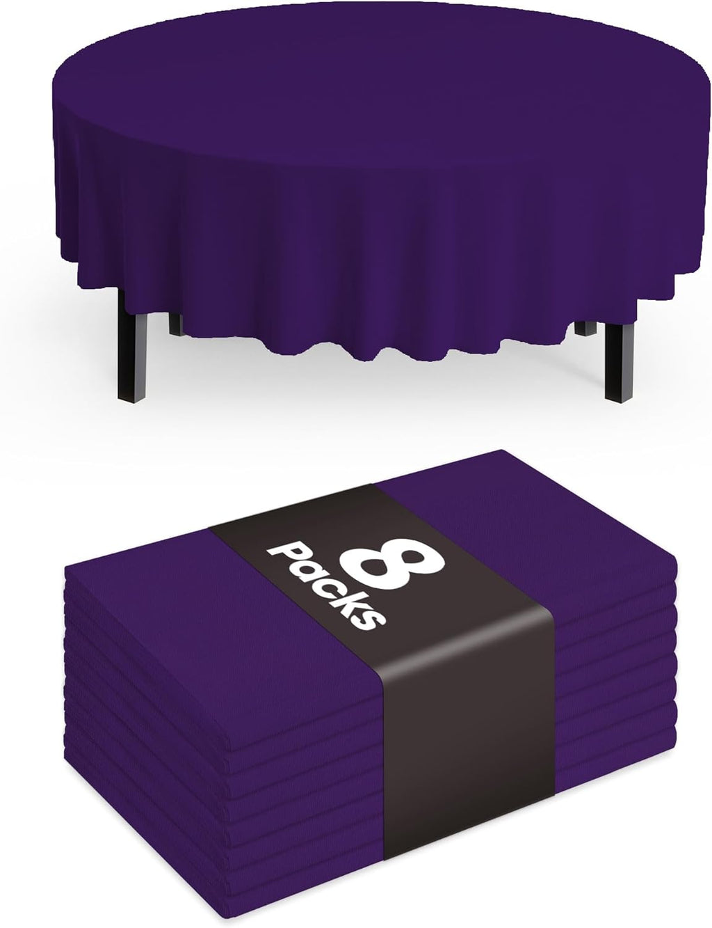 Pureegg Disposable Plastic Table Cloths - 84'' Round, Leakproof & Sturdy, Purple | 8 Pack for Graduation 2026