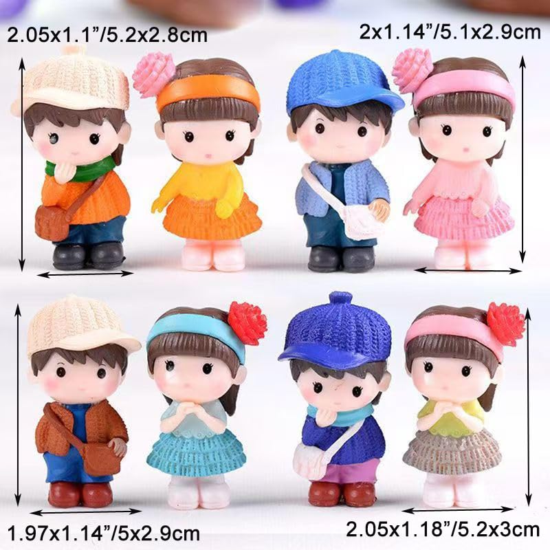 8-Piece Mini Resin Boy and Girl Figurines for Fairy Gardens & Decor