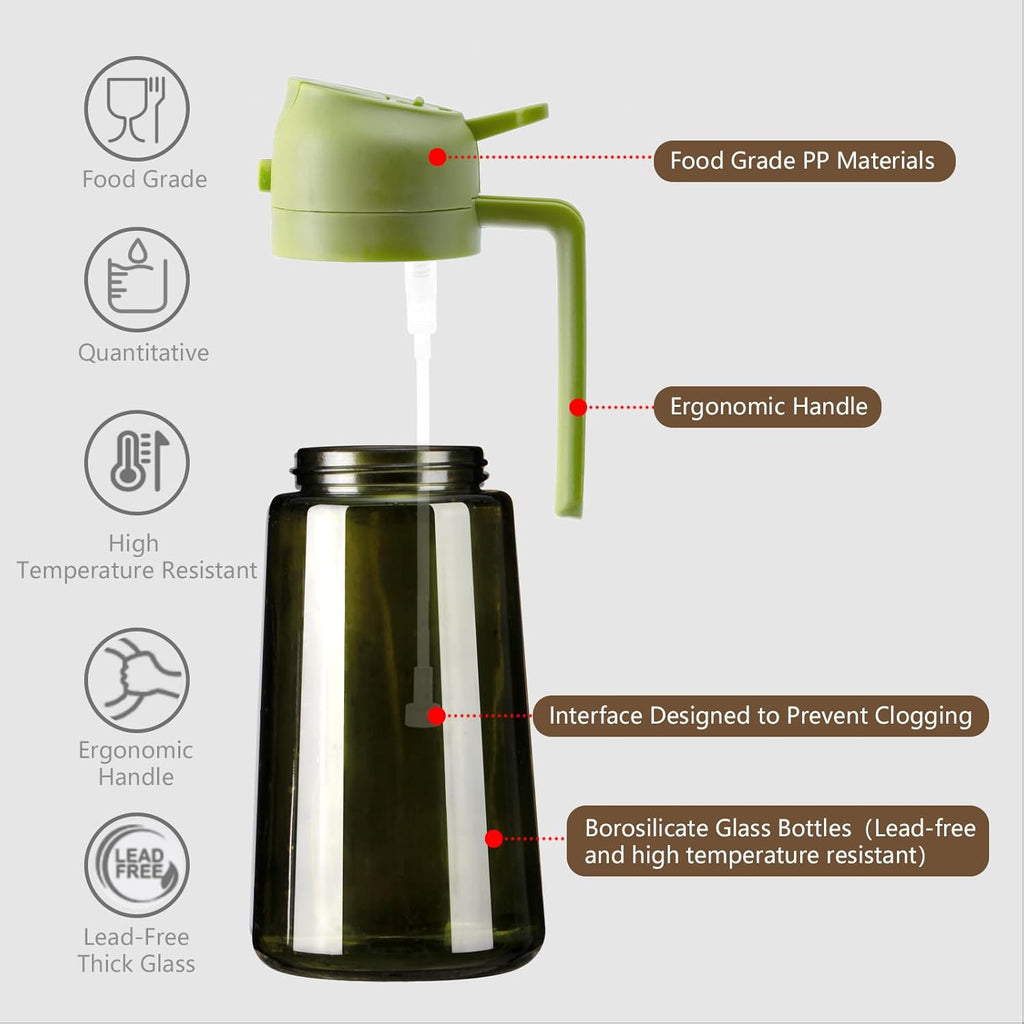 Sweet View Olive Oil Dispenser & Sprayer - 16oz Light-Proof Glass Pourer for Cooking & BBQ
