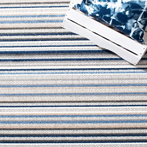 SAFAVIEH Washable Rug Outdoor Cabana Collection - 3' Square, Grey & Blue, Non-Shedding & Easy to Clean, Ideal for Patio, Backyard, Mudroom (CBN323F)