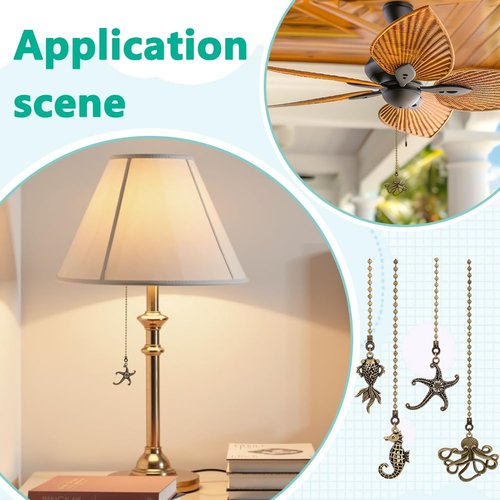 BENECREAT 8Pcs 4 Styles Ceiling Fan Pull Chain, Starfish Charm Pendant, Decorative Chain Extension Connector, Replacement Hanging Ornaments for Lighting Lamp, Home Decor