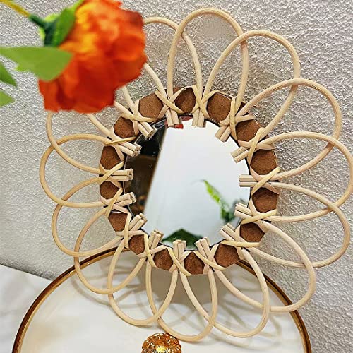 OYPEIP 11-Inch Handwoven Rattan Sunburst Wall Mirror