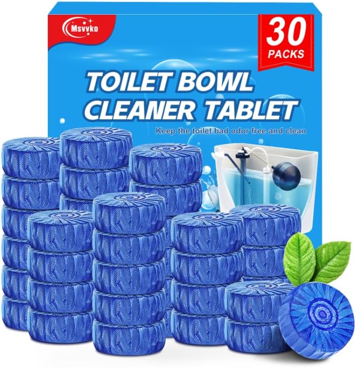 Msvvko Toilet Bowl Cleaner Tablets - Septic-Safe Hard Water Stain Remover & Deodorizer | Fresh Scent - 30 Tabs