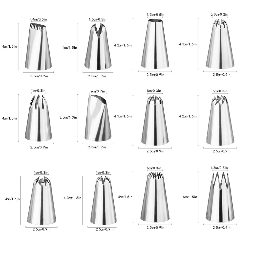 18Pcs Large Piping Tips and Couplers Set for Piping Bgs, Stainless Steel Cake Decorating Piping Tips for Cupcake Puff Cookie - 2Pcs Cleaning Brush