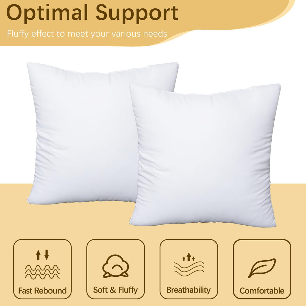 OKBA Throw Pillows Insert Set of 2, with 100% Cotton Cover, Bed and Couch - Indoor Hotel Decorative Pillows, 22x22 in White Pillows Inserts