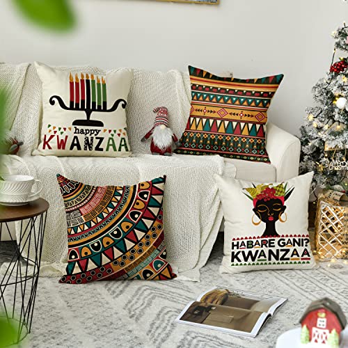 Kwanzaa Candlestick Throw Pillow Covers - Set of 4, 18x18 Inch
