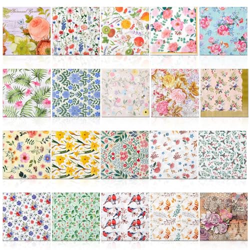 Crtiin 20 Pack Floral Cocktail Napkins for Parties & Crafts