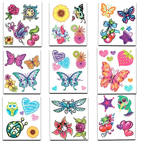 Glitter Temporary Tattoos for Girls - 50 Waterproof Designs Party Favors