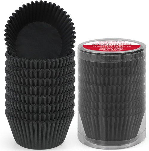 Caperci Black Cupcake Liners - 200 Count Greaseproof Baking Cups for Weddings & Parties