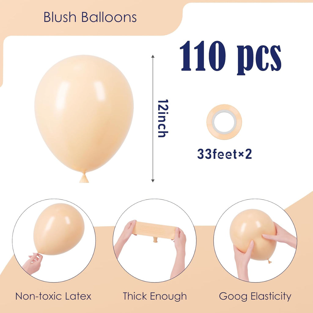 Voircoloria 12-Inch Nude Latex Blush Balloons - 110pcs for Weddings, Graduations & Parties