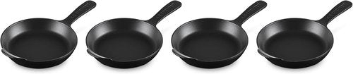 Le Creuset Mini Skillet Set - Enameled Cast Iron Cookware, 4 Pieces, .3 Qt, Matte Black