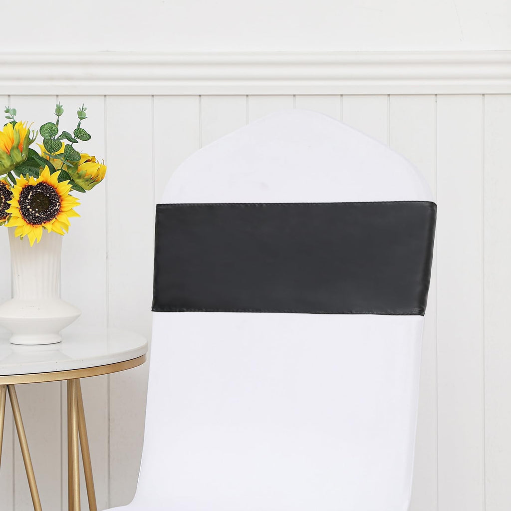 Skiennix Satin Black Chair Sashes - 7" x 108" Universal Ties for Weddings & Events | 50 Pack